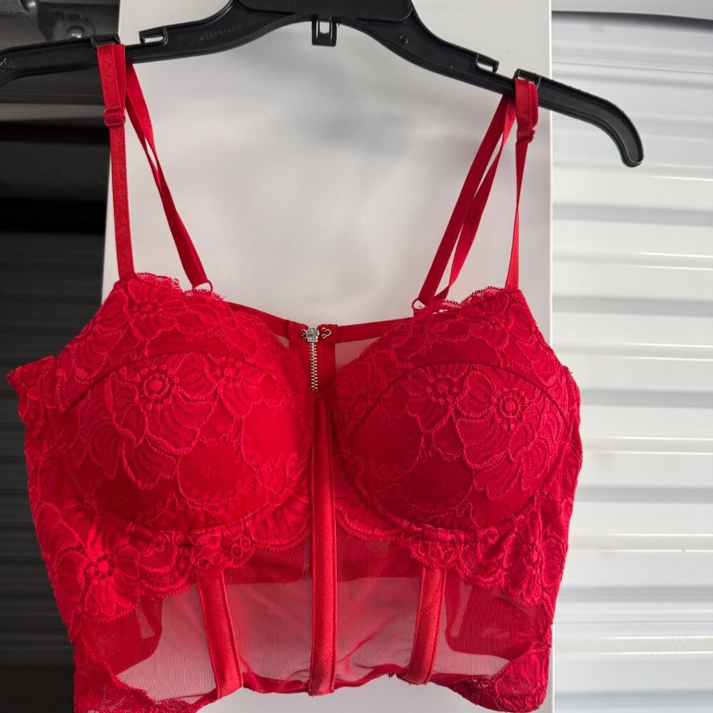 Say What Corset Crop top, Lace, Red, Medium